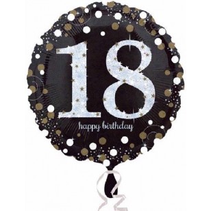 Black & Gold Sparkle 18th Birthday Balloon